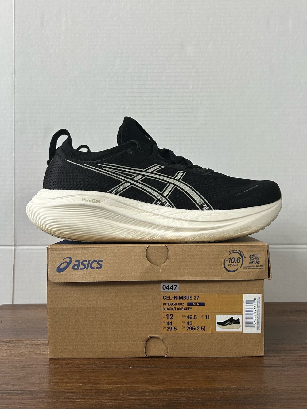 ASICS Gel-Nimbus 27 Men's Running Shoes - Black Lake Grey/White